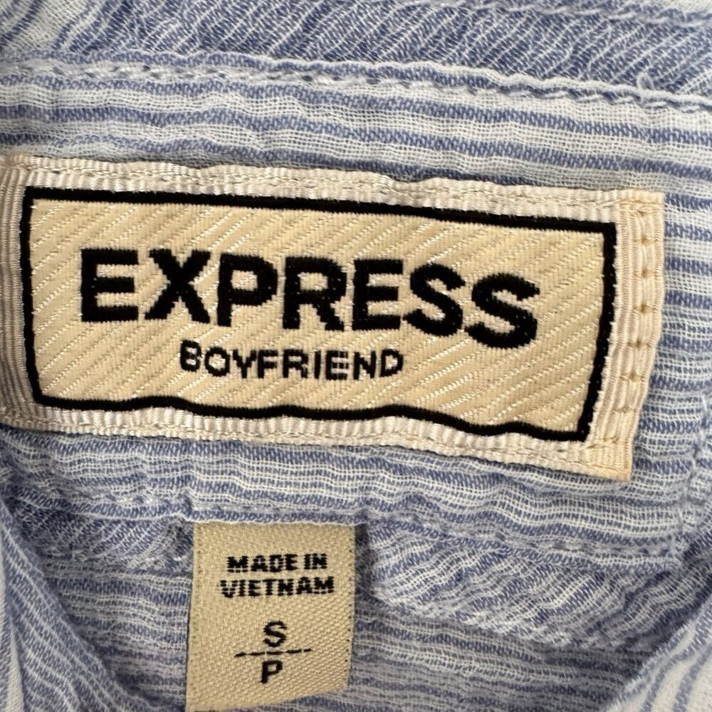 Express Boyfriend Shirt Size Small Womens Button Up Blue Striped Top - Picture 5 of 8